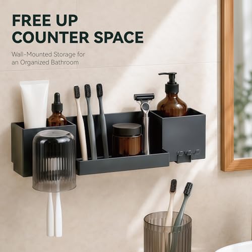 Tooth Brush Holder for Bathroom,Toothbrush Holders Wall Mounted,No Drilling Waterproof Electric Toothbrush Storage Rack, Toothbrush Organizer,Gray - color: Gray