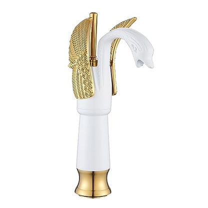 Swan Shape Single Handle 1Hole Bathroom Vessel Sink Faucet Deck Mount Lavatory Sink Faucet Gold Mixed White - color: White, size: Tall