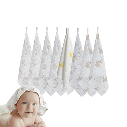 Muslin Baby Washcloths for Newborns, Pack of 8, 11"x11", Super Soft Cotton, Absorbent and Gentle, Baby Cotton Wipes, Baby wash Cloths - color: Print Mix