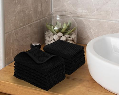 COTTON CRAFT Euro Spa Waffle Wash Cloth - Set of 12 Black Washcloth | Luxury Face Towel Set - 100% Cotton - Soft Plush Absorbent Low Lint Quick Dry - Gym Shower Beach Bath Kitchen - 12x12 inches - color: Black, size: 12 Pack Wash Cloths