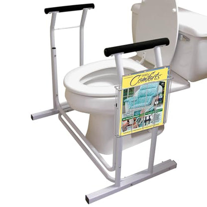 Deluxe Toilet Safety Frame, Freestanding with Magazine Rack, 300lb | Capacity | Adjustable Height Bathroom Rail for Seniors, Disabled & Surgery Recovery