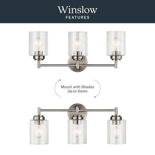 Kichler Winslow 21.5" Vanity Light in Brushed Nickel, 3-Light Transitional Bathroom Light with Clear Seeded Glass. (21.5" W x 9.25" H), 45886NI | Clear seeded glass vanity light for bathroom mirrors (21.5" x 9.25" x 12"), 45886NI - color: Brushed Nickel,