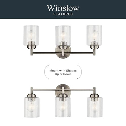 Kichler Winslow 21.5" Vanity Light in Brushed Nickel, 3-Light Transitional Bathroom Light with Clear Seeded Glass. (21.5" W x 9.25" H), 45886NI | Clear seeded glass vanity light for bathroom mirrors (21.5" x 9.25" x 12"), 45886NI - color: Brushed Nickel,