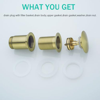 All Metal Bathroom Sink Drain,Pop-up Drain with Detachable Basket Stopper,Anti-Clogging Drain Strainer,Hair Catcher,for Vanity Vessel Sink Without Overflow,Brushed Gold,SE83997PB-BG - color: Brushed Gold(without Overflow)