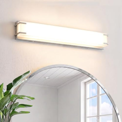 URSOLA LED Bathroom Light Fixtures Over Mirror 24.4” Vanity Light with Milky White Lampshade 4000K Daylight Chrome Finishing Bath Bar (Chrome) - color: Chrome, size: 24inch