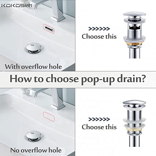 KOKOSIRI Pop Up Sink Drain with Strainer Basket, Polished Chrome Bathroom Sink Drain with Detachable Hair Catcher Anti Clogging for Vanity Vessel Sink Without Overflow, C1002CH - color: Polished Chrome