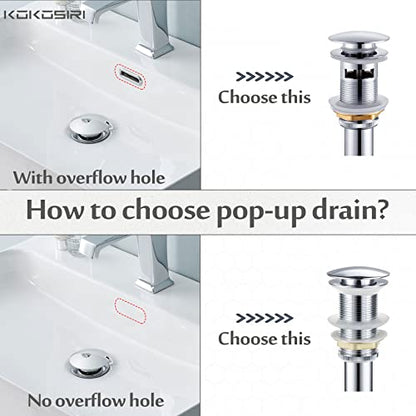 KOKOSIRI Pop Up Sink Drain with Strainer Basket, Polished Chrome Bathroom Sink Drain with Detachable Hair Catcher Anti Clogging for Vanity Vessel Sink Without Overflow, C1002CH - color: Polished Chrome