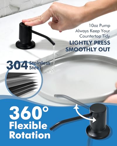 VFAUOSIT Kitchen Faucet with Pull Down Sprayer, Black, with Soap Dispenser | Deck Plate for 1–4-Hole Sinks, 3 Spray Modes, 20-Inch Hose, 360° Swivel, cUPC/CEC Certified, 15-Minute Install - color: Matte Black-05
