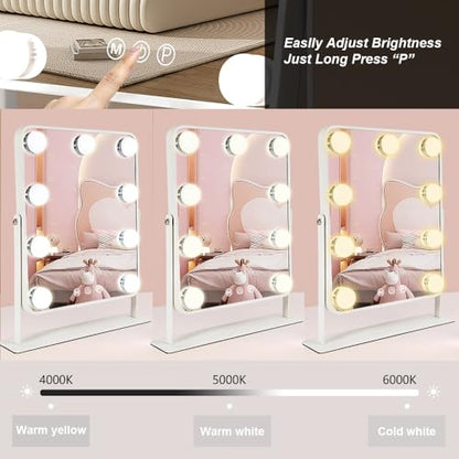 YEKKOPT Vanity Mirror with Lights,Lighted Makeup Mirror with 9 LED Bulbs, Light Up Makeup Mirror with Lights for Dressing Room & Bedroom,Smart Touch Control,360 Rotation - size: 14"L x 12"W
