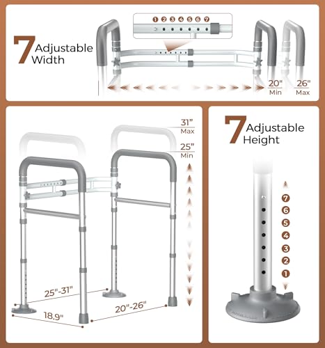 Soundfuse Toilet Safety Rails for Seniors, Adjustable Toilet Handles for Elderly and Disabled, Foldable Handicap Toilet Safety Frame Fit Any Toilets (350 LB)