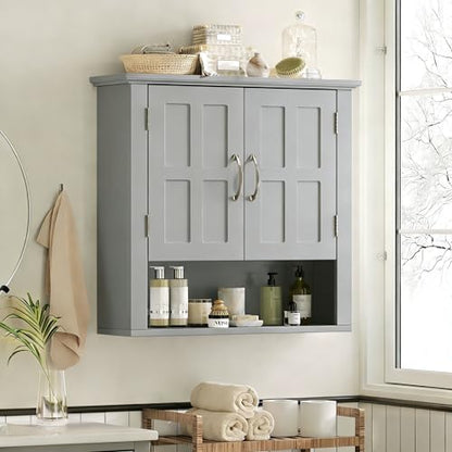 Merax Bathroom Wall Cabinet, Medicine Cabinet with 2 Doors Cabinet and Adjustable Shelves, Over The Toilet Storage Cabinet for Bathroom,Grey - color: Grey