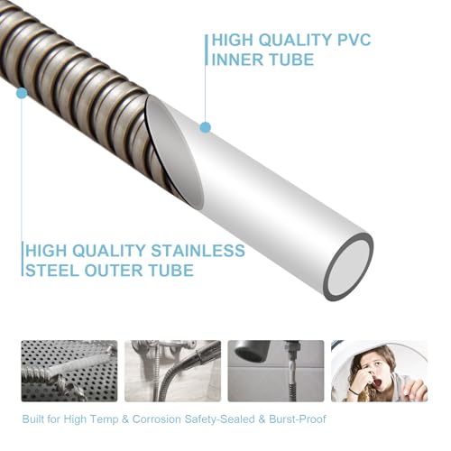 OFFO Shower Hose, 120 in Brushed Nickel Kink Free Stainless Steel Shower Hose Attachment Electroplating Handheld Head Flex Hoses Extension with Brass Insert & Nut for Pet Bathing Cleaning - color: Brushed Nickel, size: 120 in