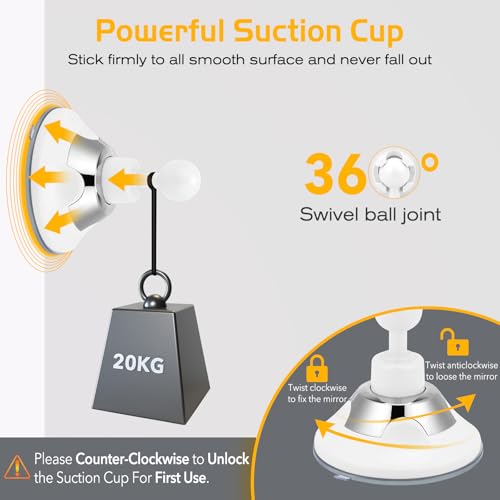 Flexible 15X Magnifying Suction Mirror - Dimmable LED Vanity Mirror, Power Suction Cup, Portable for Home Bathroom - Ideal for Detailed Makeup Eyeshadow Eyeliner (Medium)