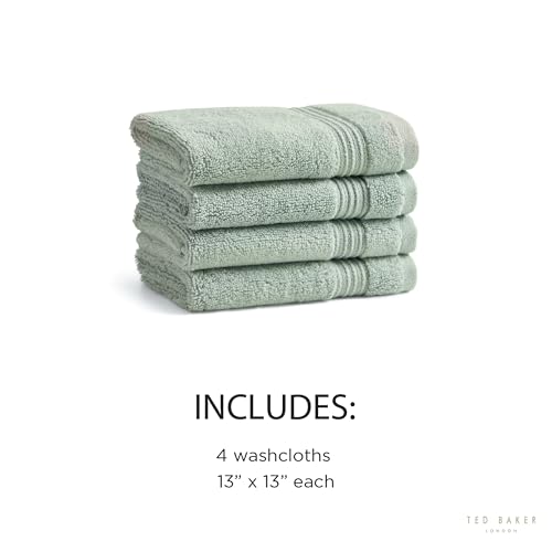 Ted Baker 4-Pack Cotton Washcloth Set Soft Highly Absorbent 13 x 13 Sage - color: Sage, size: Washcloth Set - 4 Piece