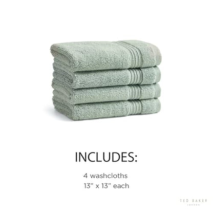 Ted Baker 4-Pack Cotton Washcloth Set Soft Highly Absorbent 13 x 13 Sage - color: Sage, size: Washcloth Set - 4 Piece