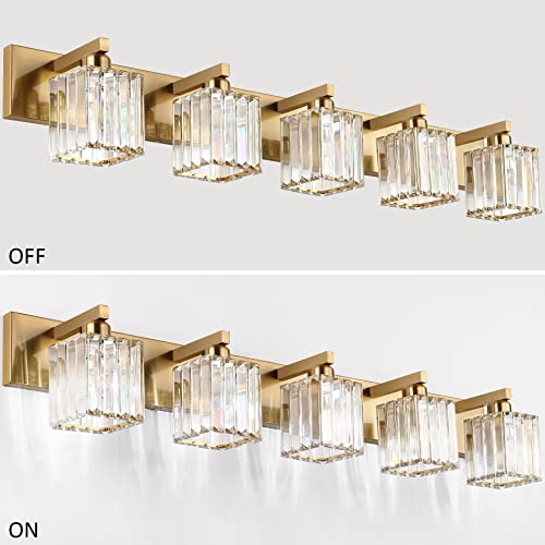 Aipsun Bathroom Vanity Lights Fixtures Crystal Vanity Light 5 Light Modern Brass Bathroom Lighting Fixtures (Exclude Bulb) - color: Gold, size: 40 inch