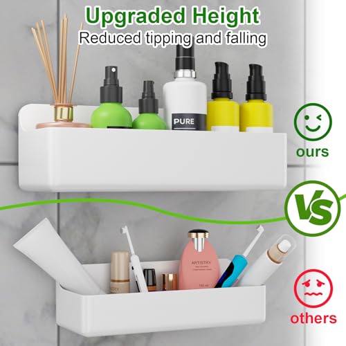 Adhesive Shower Caddy Shower Shelves Bathroom Organizer and Storage | 6 Pack，Rustproof，No Drilling，with Soap Holder，Clear，Acrylic， Large Capacity，Removable and Reusable，Plastics，Wall-Mounted - color: white