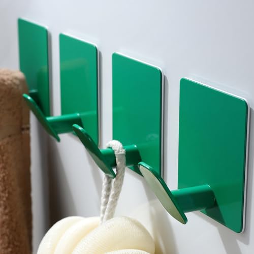 DELITON 4 Pack Colorful Hanging Hooks - Adhesive Green Cute Kids Wall Hooks for Hanging Towels, Robe, Coat, Decor Bathroom Organizer - color: Green