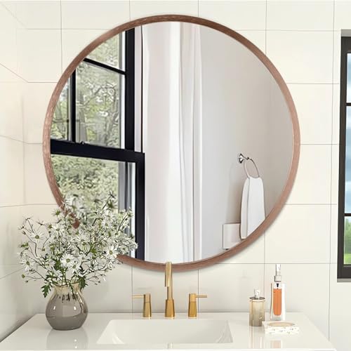 Round Bathroom Mirror Circle Aluminum Alloy Wall Mirrors with Simple Metal Frame Modern Round Hanging Mirror for Bathroom Hallway Room Living Purple Frame - color: Purple, size: 16"L x 16"W