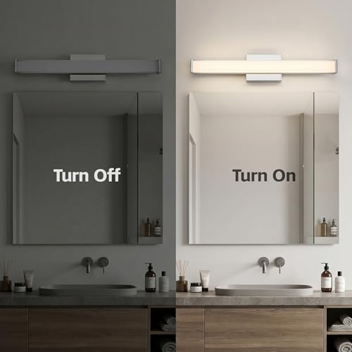 URSOLA 36" Modern LED Bathroom Light Fixtures, Chrome 3CCT Dimmable Bathroom Vanity Light Over Mirror, Bathroom Vanity Bath Bar Lights with Double Layer Acrylic Shade - color: Chrome, size: 36inch