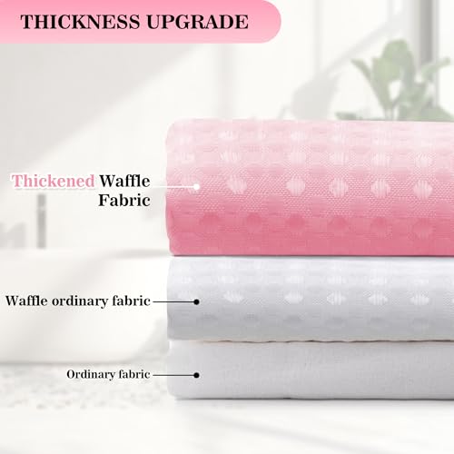 YI & ZE Pink Waffle Weave Shower Curtain with Snap-in Liner, 72W x 72L | Slub Textured Heavy Fabric, Waterproof & Washable, Equipped with 12 Metal Hooks - color: Waffle Pink, size: 72"W x 72"L (Pack of 1)