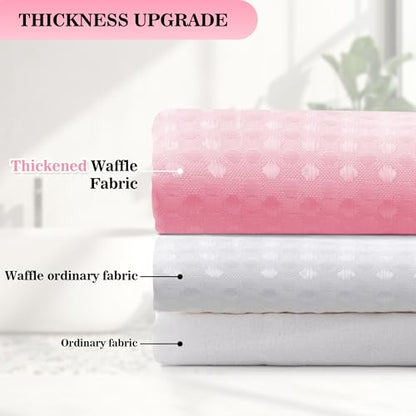 YI & ZE Pink Waffle Weave Shower Curtain with Snap-in Liner, 72W x 72L | Slub Textured Heavy Fabric, Waterproof & Washable, Equipped with 12 Metal Hooks - color: Waffle Pink, size: 72"W x 72"L (Pack of 1)