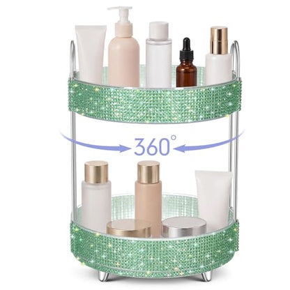 360 Rotating Rhinestone Perfume Organizer,2 Tiers,Resin Diamond,Green - color: Green, size: 2 Tiers, style: Resin Diamond