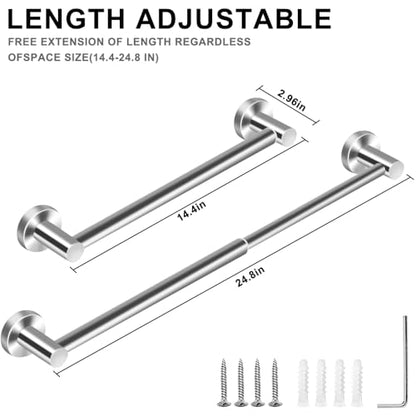 MGahyi Adjustable Stainless Steel Towel Racks for Bathroom 13.18-24In | Rustproof Single Towel Bar Wall Mounted, Sturdy & Space-Saving Towel Holder Rod for Bathroom Accessories, Silver - color: Silver