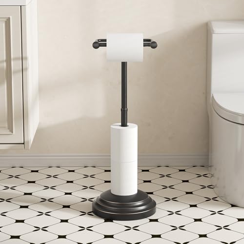 Bathroom Toilet Paper Holder Stand Oil Rubbed Bronze Roll Holder | Free Standing Pivoting Toilet Tissue Holder Adjustable Height (14 to 24 Inch) Stainless Steel Heavy Weighted Base - color: Oil Rubbed Bronze