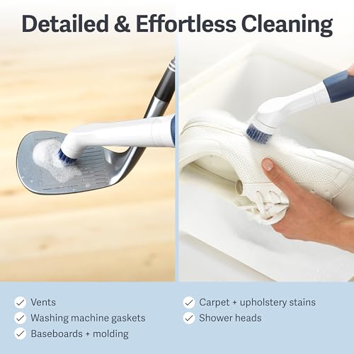 Casabella Handheld Spin Detail Scrubber, AA Battery Powered, 3 Brush Heads, White - style: Detail