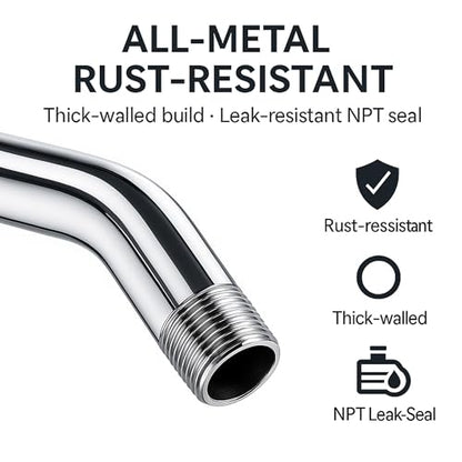 For DELTA and MOEN Shower Arm, 6 Inch Shower Head Extension Arm with Flange, Wall-Mounted For Fixed Shower Head & Handheld Showerhead,Chrome Finish