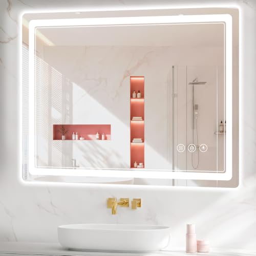 BEAUTYPEAK 30"x36" LED Bathroom Mirror with Lights, Backlit + Front Lit, Anti-Fog, Lighted Bathroom Mirror for Wall, HD Shatterproof Tempered Glass, Dimmable, Memory Function (Horizontal/Vertical) - size: 36"L x 30"W
