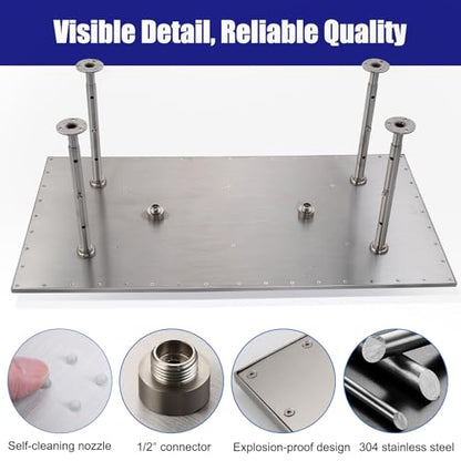 16" x 32" Luxury High Pressure Rain Shower Head, Ceiling Mount Rectangle Rainfall Showerhead with Silicone Nozzles Full Body Fixed Showerheads For Modern Bathroom, Brushed Nickel Plated Finish - color: Brushed Nickel, style: Rainfall(One Function)
