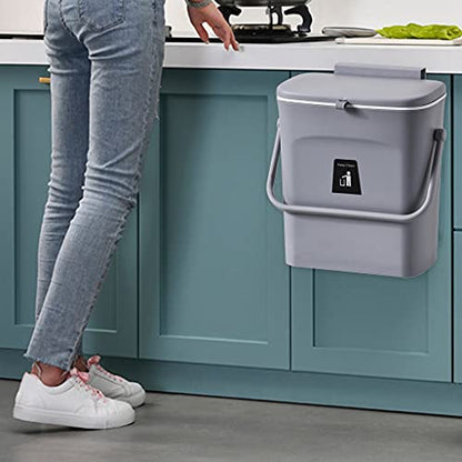 Hanging Trash Bin Wall Mounted Waste Bin Gargabe Waste Can for Bathroom Kitchen (Grey with Handle) - color: Grey With Handle