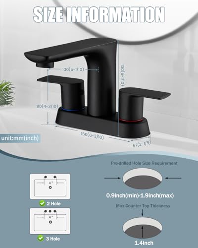 Bathroom Sink Faucet, Black Faucet for Sink 4 Inch 2 Handle Centerset, Bathroom Faucets with Pop Up Drain and 2 Supply Hoses, Stainless Steel Lead-Free RV Vanity Sink Faucet - color: 1.Matte Black, style: 1 PC