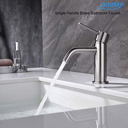 Single Hole Bathroom Sink Faucet with Pop-up Drain Assembly and Faucet Supply Lines, Brushed Nickel Single Handle Lavatory Basin Faucets Taps - color: Brushed Nickel, size: Faucet