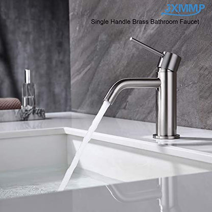 Single Hole Bathroom Sink Faucet with Pop-up Drain Assembly and Faucet Supply Lines, Brushed Nickel Single Handle Lavatory Basin Faucets Taps - color: Brushed Nickel, size: Faucet