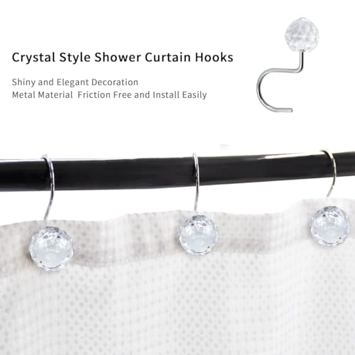 J&V TEXTILES Shower Curtain Hooks Rings, Rust Resistant Metal Double Glide Shower Hooks Rings for Bathroom Shower Rods Curtains, Set of 12 Hooks (Clear Sphere) - color: Clear Sphere
