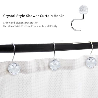 J&V TEXTILES Shower Curtain Hooks Rings, Rust Resistant Metal Double Glide Shower Hooks Rings for Bathroom Shower Rods Curtains, Set of 12 Hooks (Clear Sphere) - color: Clear Sphere