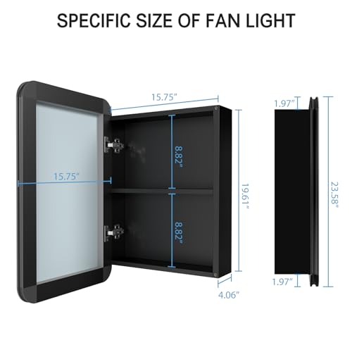 24x16 Inch Bathroom Medicine Cabinet Black, Wall Mounted Bathroom Medicine Cabinets or Recessed Mirror Cabinet Rounded Rectangle Medicine Cabinets - color: Black Aluminium（24‘’x16‘’）