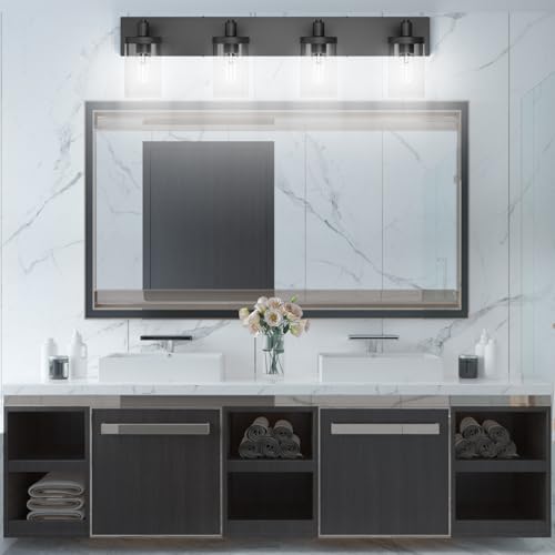 Aipsun Bathroom Vanity Light Farmhouse 4 Light Matte Black Vanity Lighting Fixtures with Clear Glass Shade(Exclude Bulb) - color: Black, size: 4-Light
