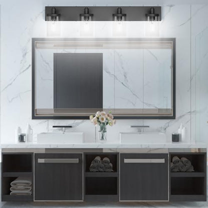 Aipsun Bathroom Vanity Light Farmhouse 4 Light Matte Black Vanity Lighting Fixtures with Clear Glass Shade(Exclude Bulb) - color: Black, size: 4-Light