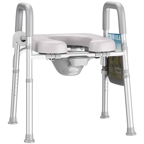 KEKOY Toilet Seat Risers for Seniors, Adjustable Size, Bedside Commode | Padded Elevated with Handles,Fits Most Heights Builds,Tool Free Install, Fits Most Round Elongated Toilets for Handicap, Grey - color: Gray, size: Ideal for Bedroom