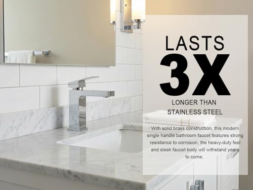 Chrome Single Hole Bathroom Faucet, BF307-C | Modern Single Handle Bathroom Sink Faucet Vanity Faucet with Drain Assembly, Deck Plate Included - color: Chrome