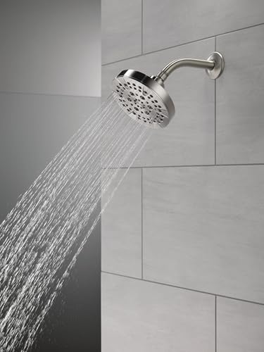 Delta 6-Setting Brushed Nickel Shower Head with High Pressure Spray, 6 Inch Round Shower Head, Showerheads, 1.75 GPM Flow Rate, Stainless 52535-SS - color: Stainless