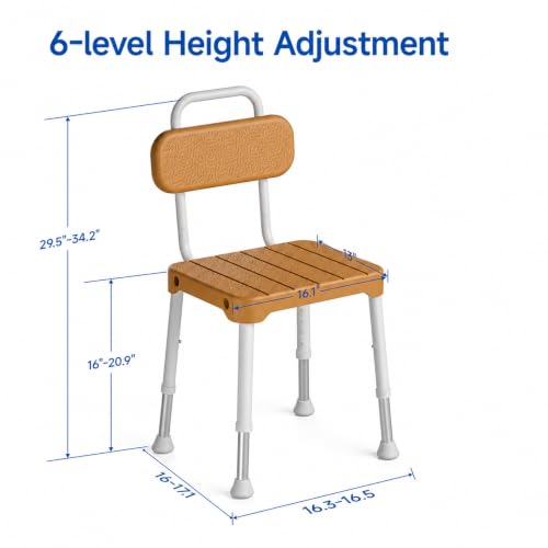 Shower Chair with Back – for Elderly & Disabled, Inside Shower Use | Waterproof, Rustproof, Adjustable height, Non-slip feet, Fits inside a bathtub