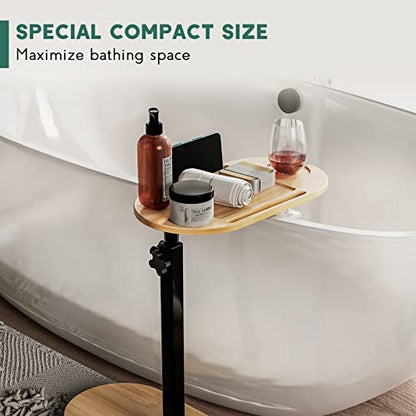 Bamboo Bath tub Tray Table with Adjustable Height | Freestanding Bathtub Tray Bath Caddy Tray against Wall, Bathtub Side Table for Luxury Bath Patent Protected (Natural) - color: Natural