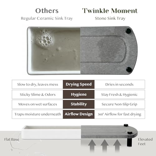 2PCS Absorbing Stone Soap Tray, Quick Dry Diatomaceous Earth Drying Rack | Self-draining, mold-resistant water absorbing soap holder; shower caddy, soap dispenser & sponge organizer, kitchen bathroom. - color: Glacier Gray