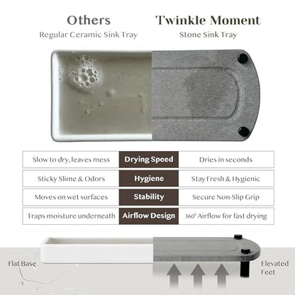 2PCS Absorbing Stone Soap Tray, Quick Dry Diatomaceous Earth Drying Rack | Self-draining, mold-resistant water absorbing soap holder; shower caddy, soap dispenser & sponge organizer, kitchen bathroom. - color: Glacier Gray