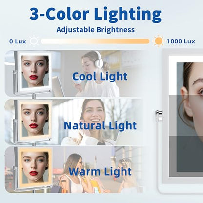 Ruacq Wall Mounted Makeup Mirror with Lights 1X/10X Dual Sided Chrome | 8",4000mAh Rechargeable,Magnification,3 Color,Touch Screen Dimmable,360° Rotation Extension Foldable Arm, Square, Women Gift - color: Chrome